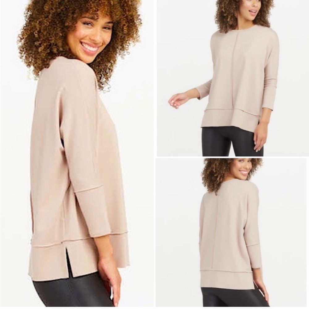 SPANX Oversized Soft Cream Color French Terry Sweatshirt Top Active Lounge Sz XL